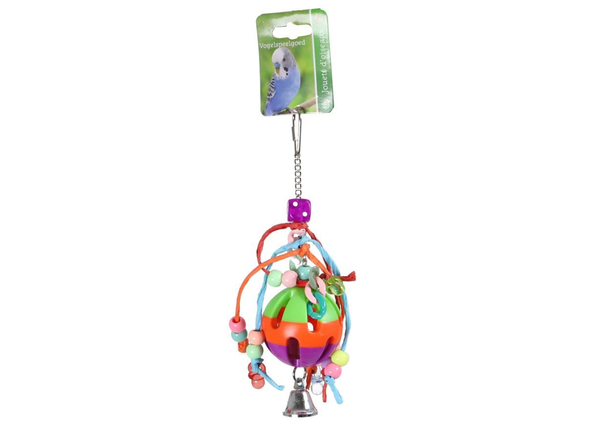 Boon bal + bel + raffia + kralen 23cm