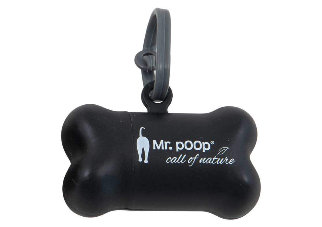 Mr.POOP OH CRAP! Houder zwart+2 Rolletjes-Grijs/zwart motief