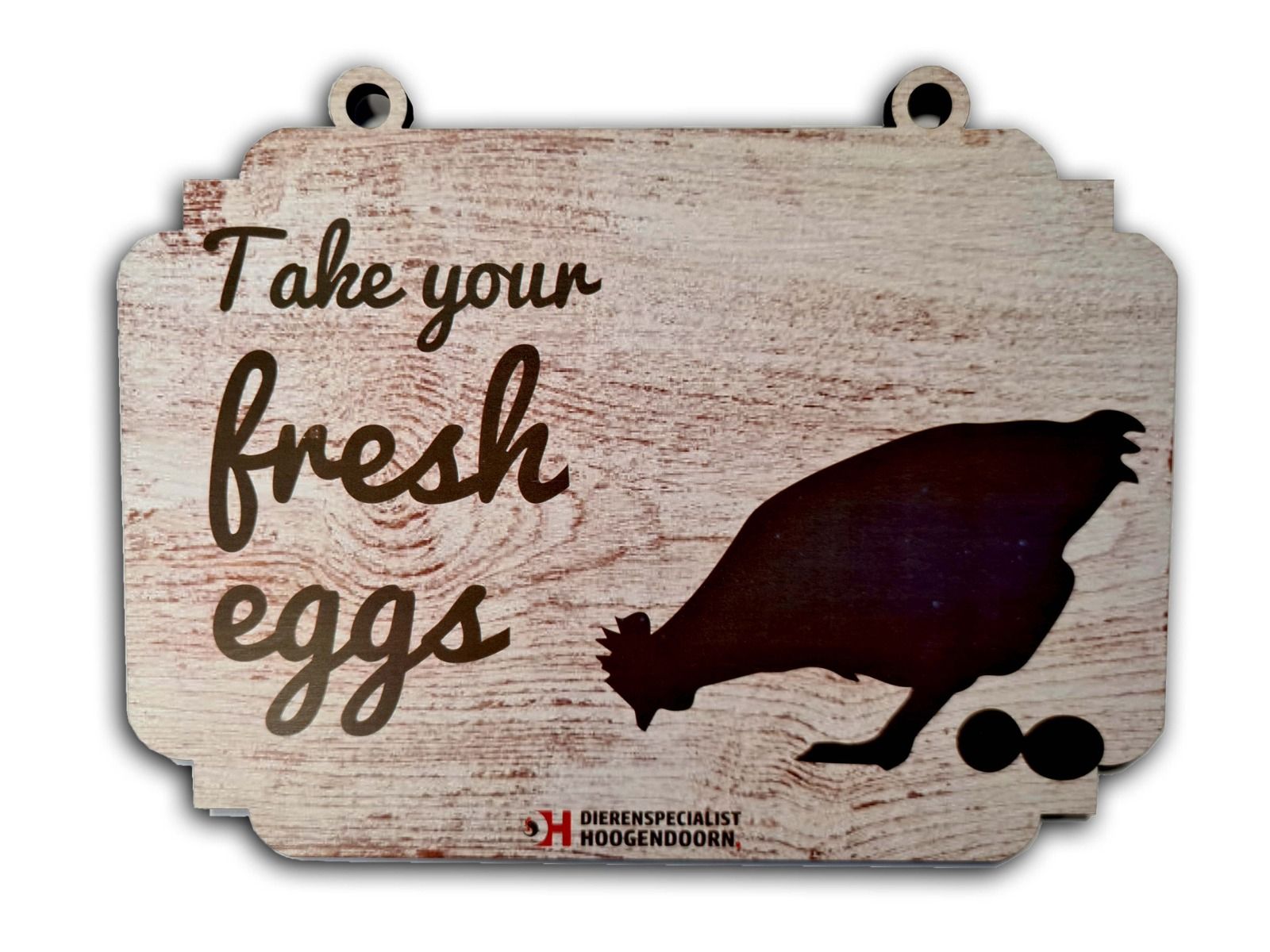 Waakbordje kip ''Take your fresh eggs!''