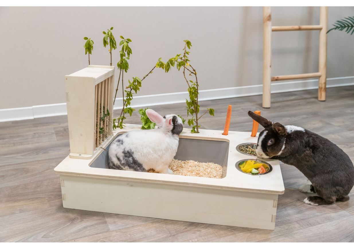 Konijnentoilet met voederstation 70x41x47cm