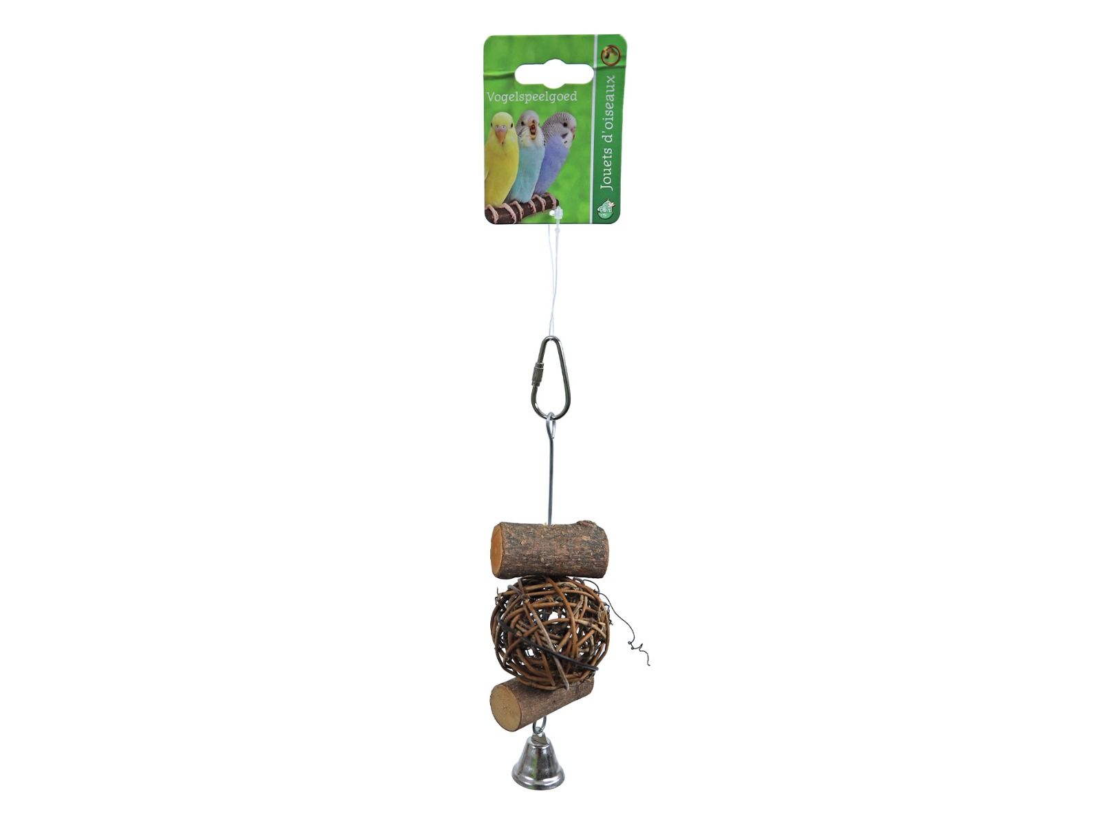Bel, bal en stokjes vogelhanger 16cm
